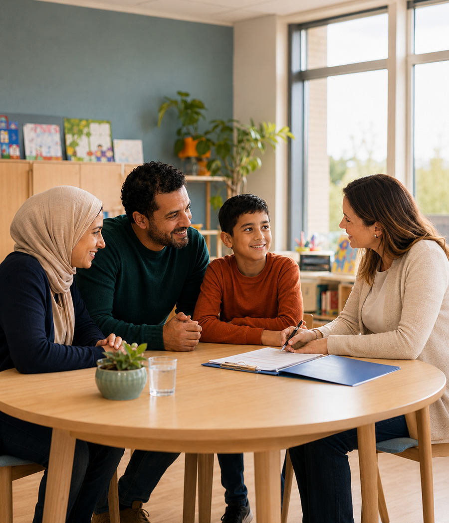 Parent registering a child for the newcomer class
